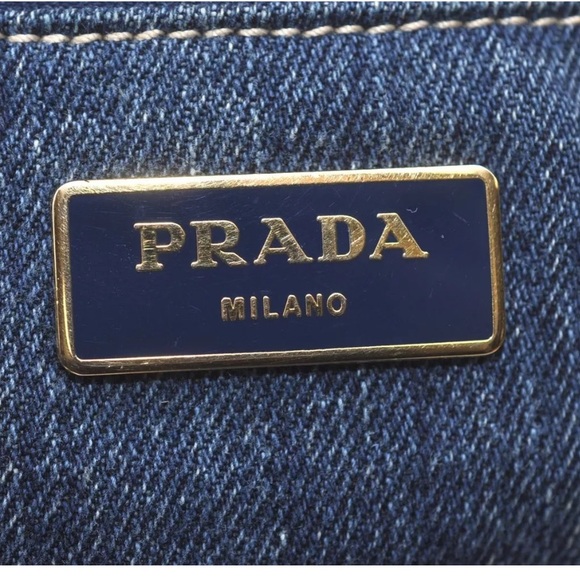 Authentic PRADA Canapa Large Canvas Tote Hand Bag Denim Blue - Picture 8 of 13